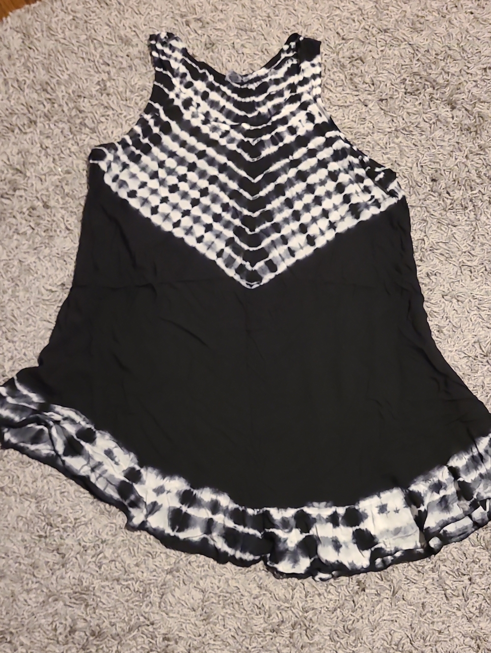 Shoreline Black and White Tie-Dye Asymetrical Swing Cover Up